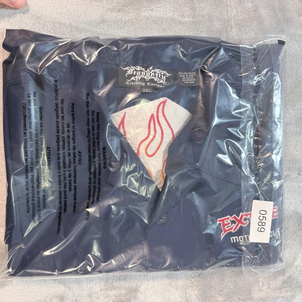 Dragonfly Clothing Company‎ XXL Navy Blue Extreme Motorcycles Button Up Shirt